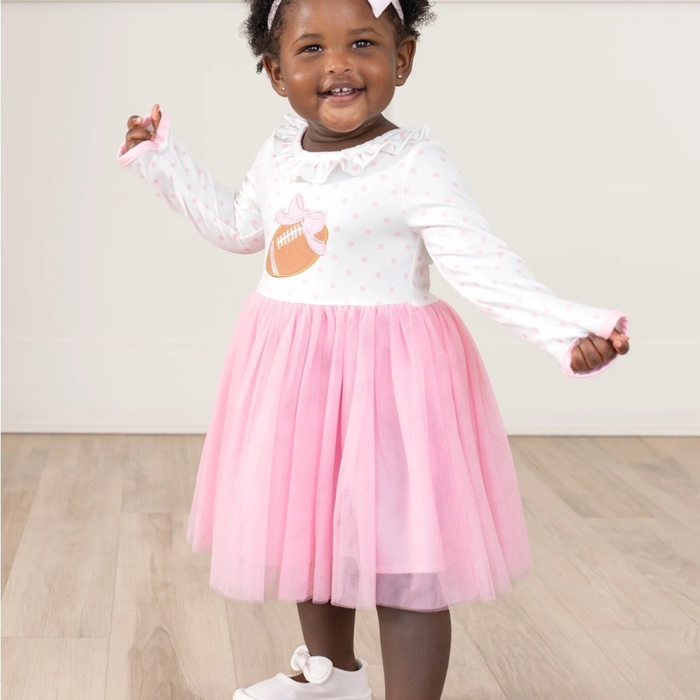 NWT Marie Nicole Girls Size 5 or 6 Pink White Kids Football Long Sleeve Dress - Picture 3 of 6